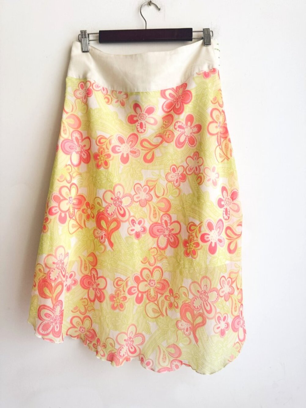 Vintage Y2K Green Pink Floral Sequin Beaded High Low Skirt Lizzy McGuire 8 - Picture 5 of 9